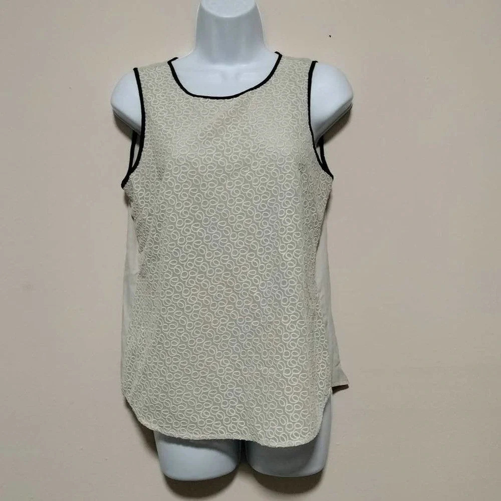 LOFT Size XSmall Bone Black Trim Sleeveless Lined Blouse Top